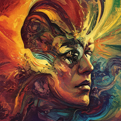 Abstract digital painting of a human face emerging from swirling colors and layered textures, symbolizing self-discovery, transformation, and clarity rising from chaos.
